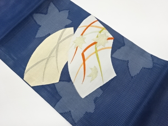 JAPANESE KIMONO / HIRAKI NAGOYA OBI / WOVEN / GRASS-LEAF / MAPLE LEAF 